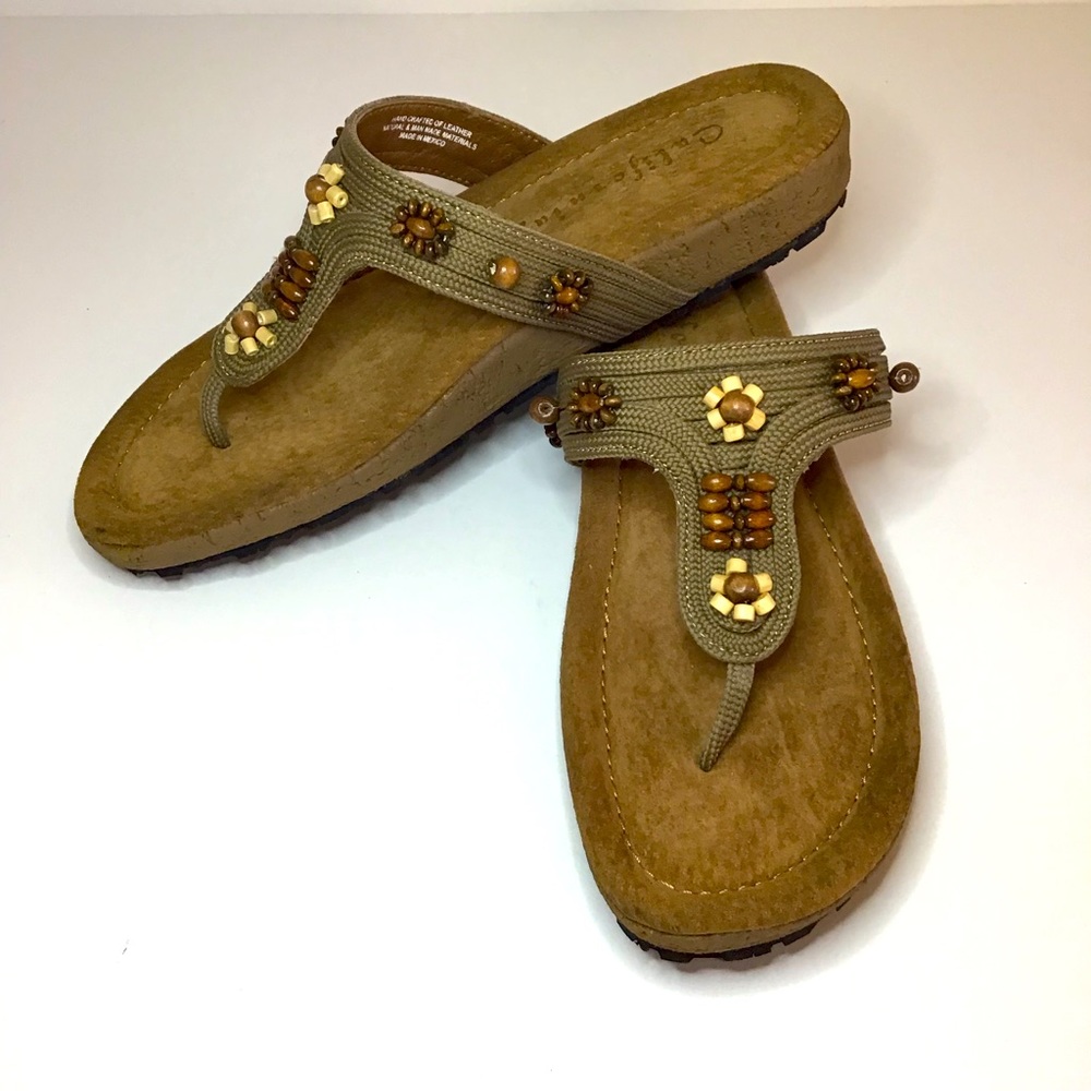NWOB Brown Leather Beaded Sandal  8